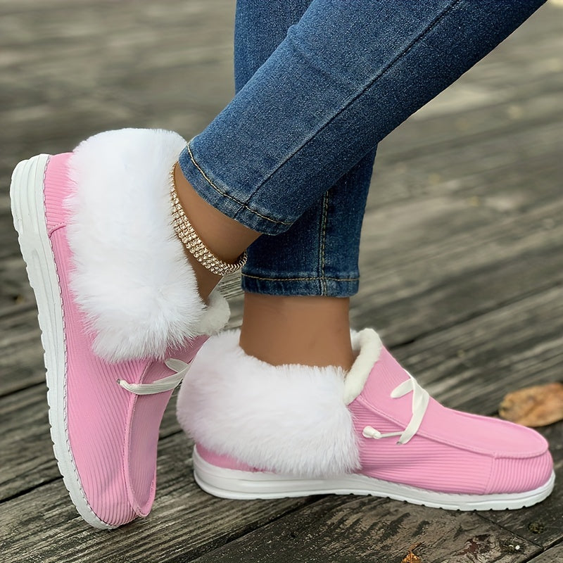 Fluffy Plush Lined Snow Boots, Winter Warm Slip On Flat Shoes