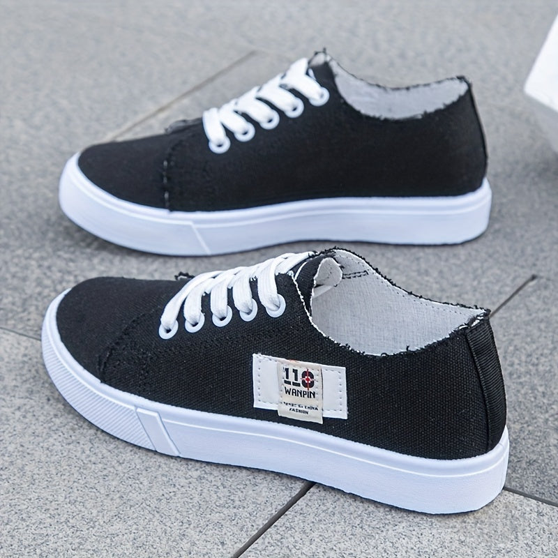 Simple Flat Canvas Shoes, Casual Lace Up Low Top Sneakers