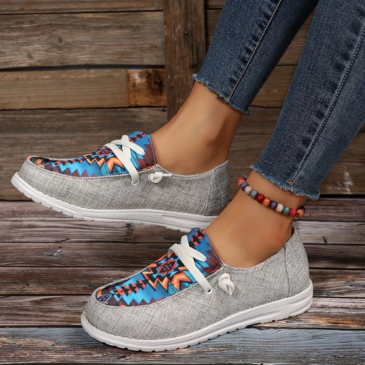 Print Canvas Shoes, Lightweight Slip On Low Top Sneakers