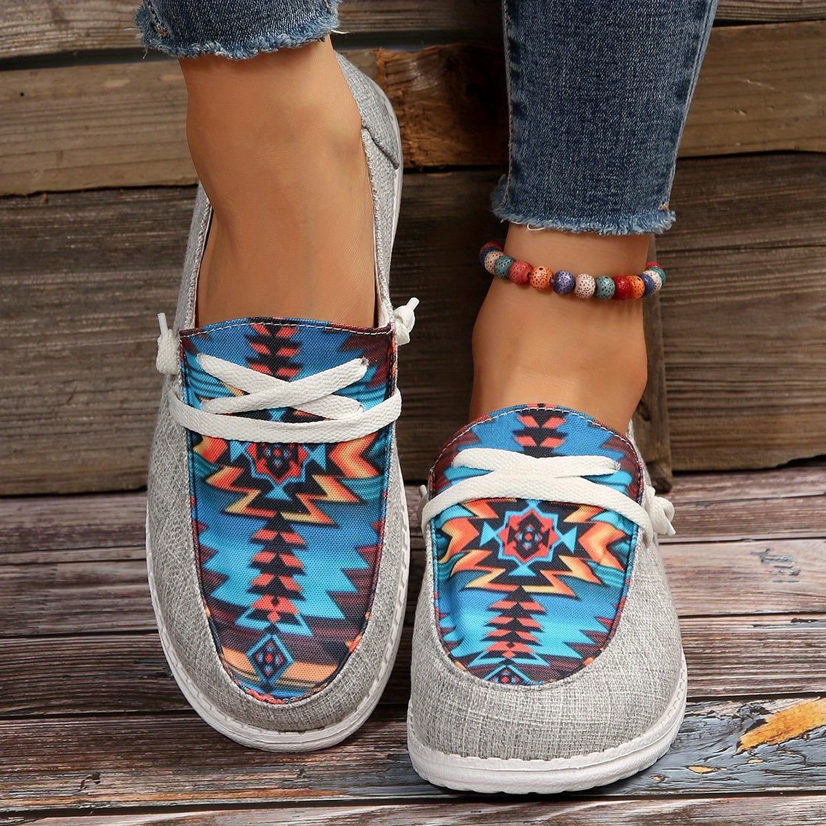 Print Canvas Shoes, Lightweight Slip On Low Top Sneakers