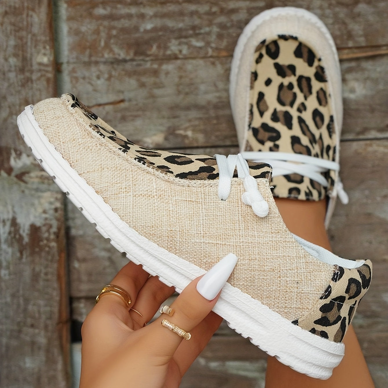 Leopard Print Canvas Shoes, Trendy Lace Up Low Top Sneakers